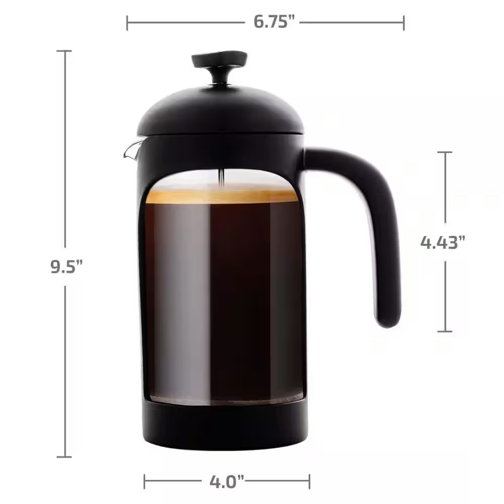 4-Cup Black French Press Coffee Maker with Heat Resistant Borosilicate Glass