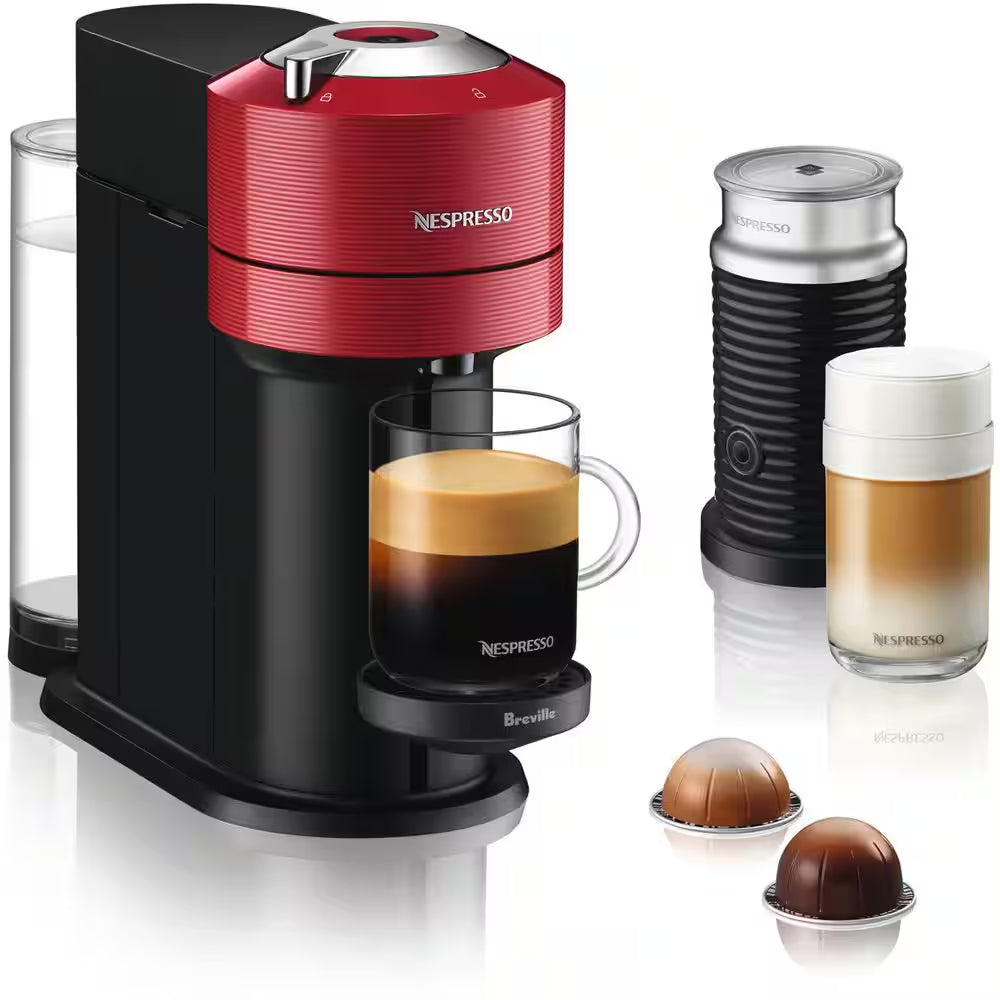 1 Cup Vertuo Next Coffee and Espresso Machine in Red plus Aeroccino3 Milk Frother in Black