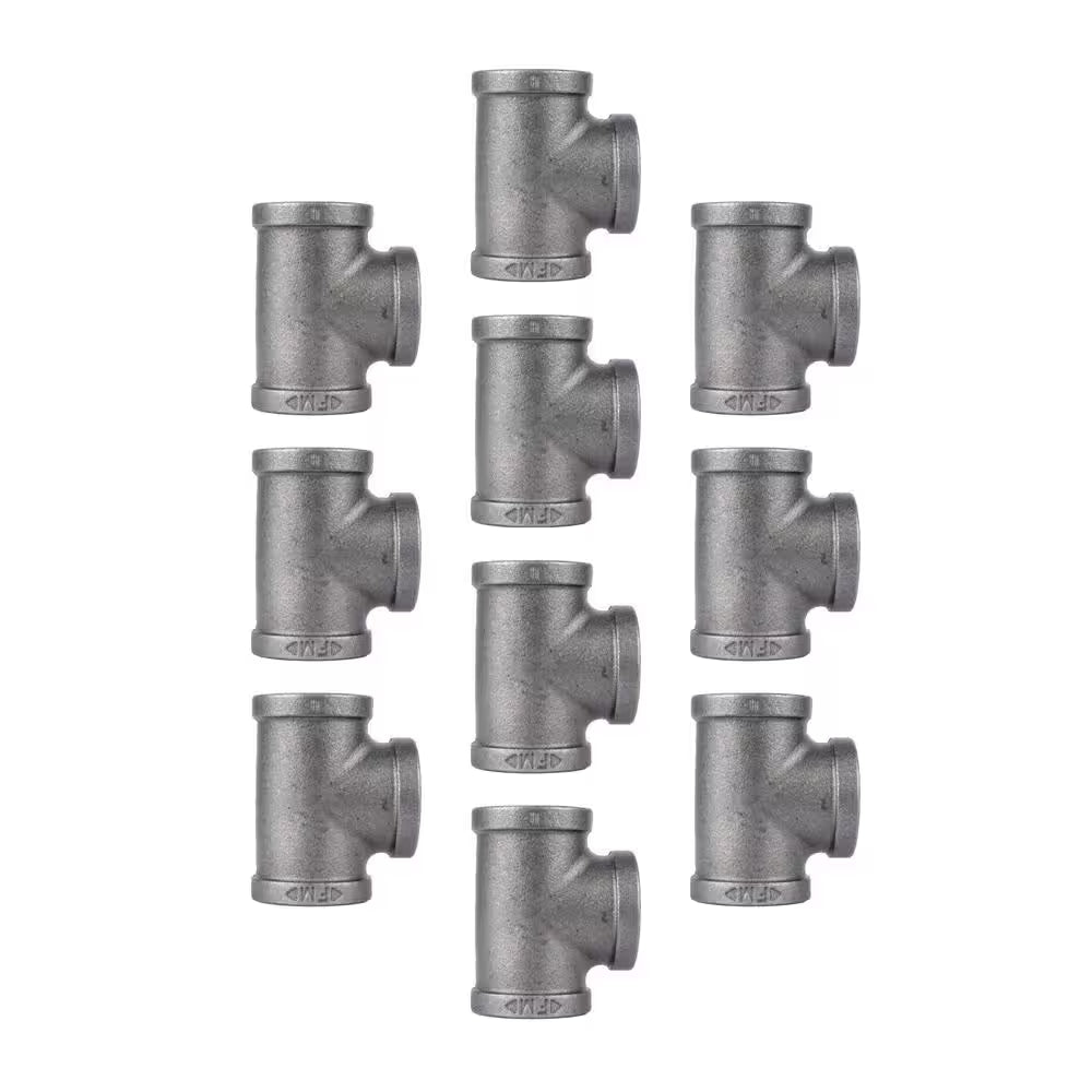 1/2 In. Black Iron FPT X FPT X FPT Tee Fitting (10-Pack)