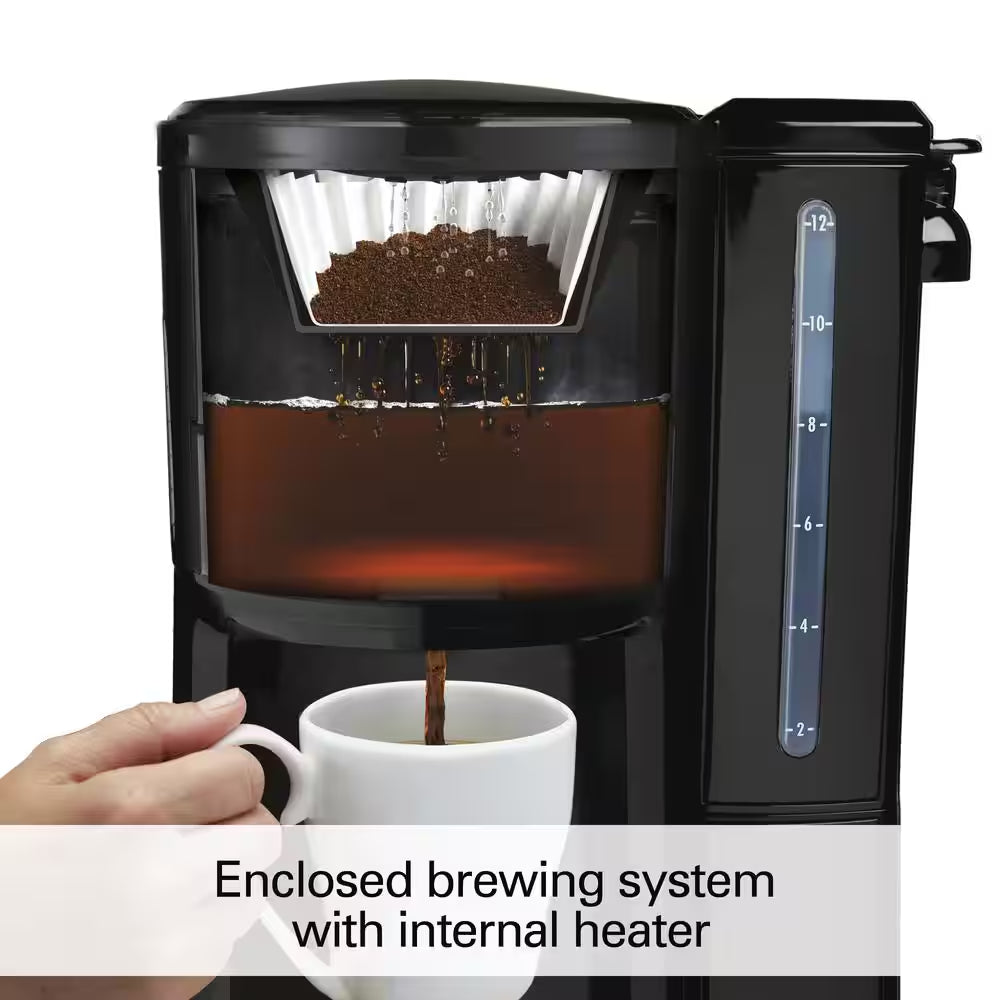 Brewstation 12- Cup Programmable Black Drip Coffee Maker with Removable Water Reservoir