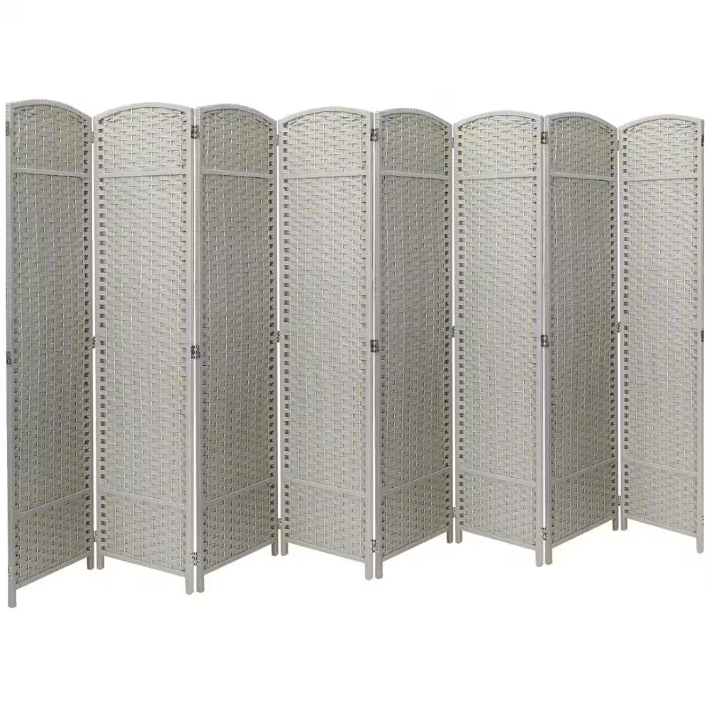 Beige 8 Panel 6 Ft. Tall Double Hinged Foldable Panel Room Divider