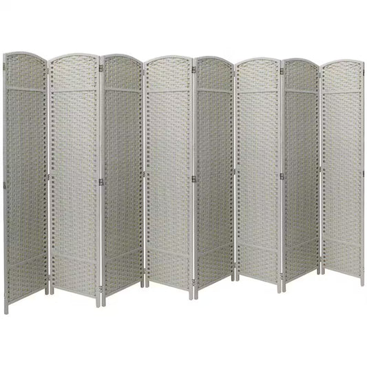 Beige 8 Panel 6 Ft. Tall Double Hinged Foldable Panel Room Divider