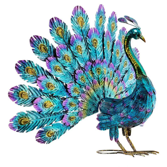 23 In. Tall Outdoor Metallic Peacock Tail Spread Yard Statue Decoration, Multicolor