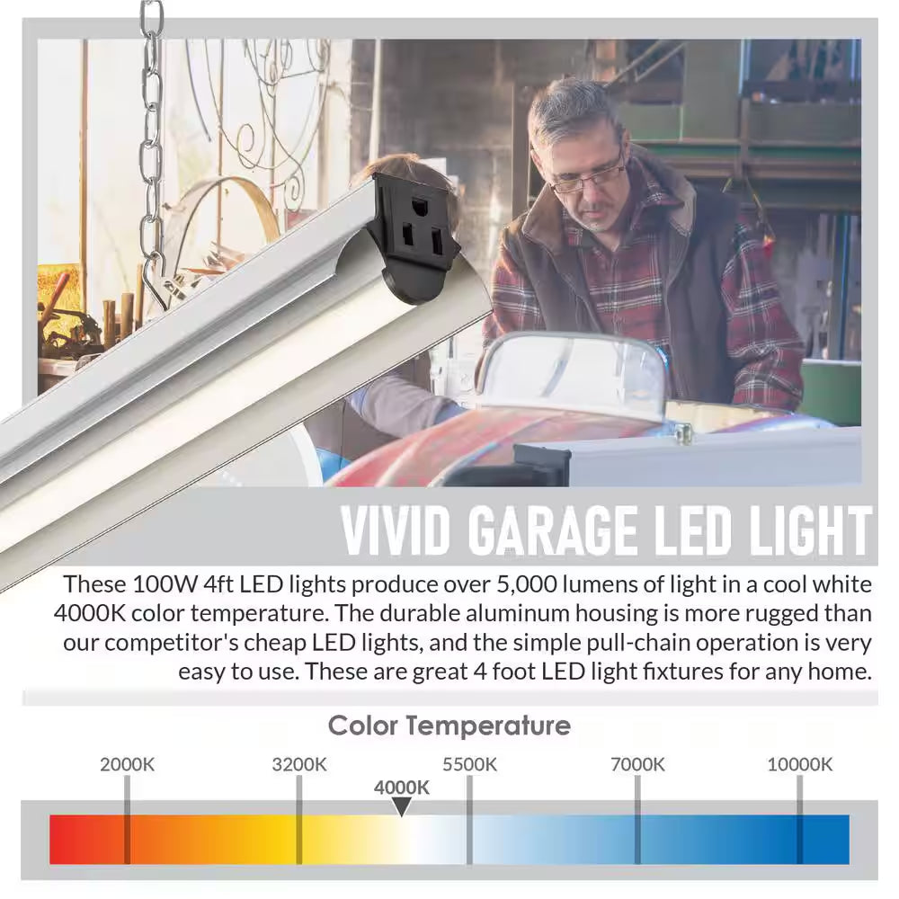 4 Ft. 250- Watt Equivalent Integrated LED Silver Shop Light 4000K, 55W, 5000 Lumens, Linkable