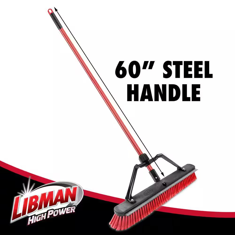 24 In. High Power Heavy-Duty Multi-Surface Squeegee Push Broom with Brace and Steel Handle