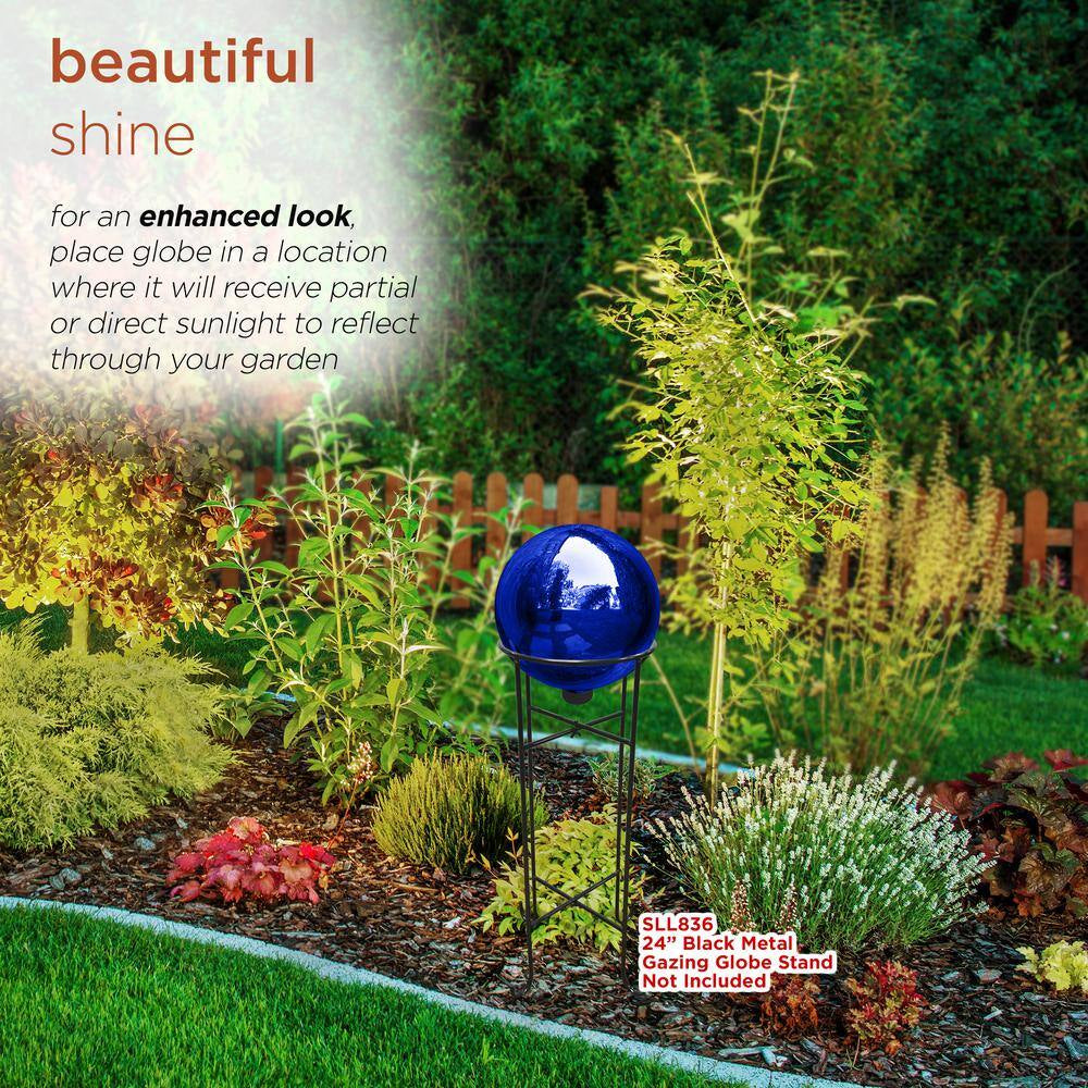 10 In. Dia Indoor/Outdoor Glass Gazing Globe Festive Yard Decor, Blue