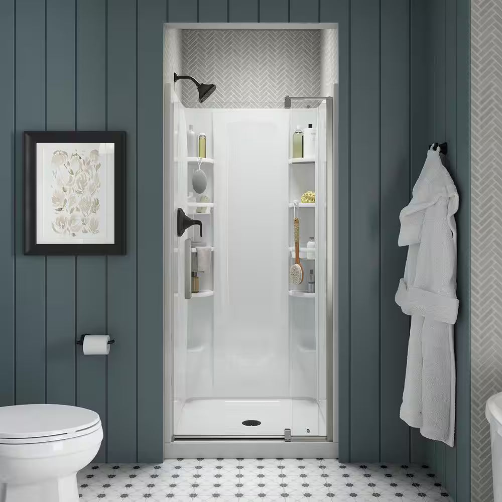 STORE+ 36 In. X 76 In. 1-Piece Direct-To-Stud Alcove Shower Back Wall in White