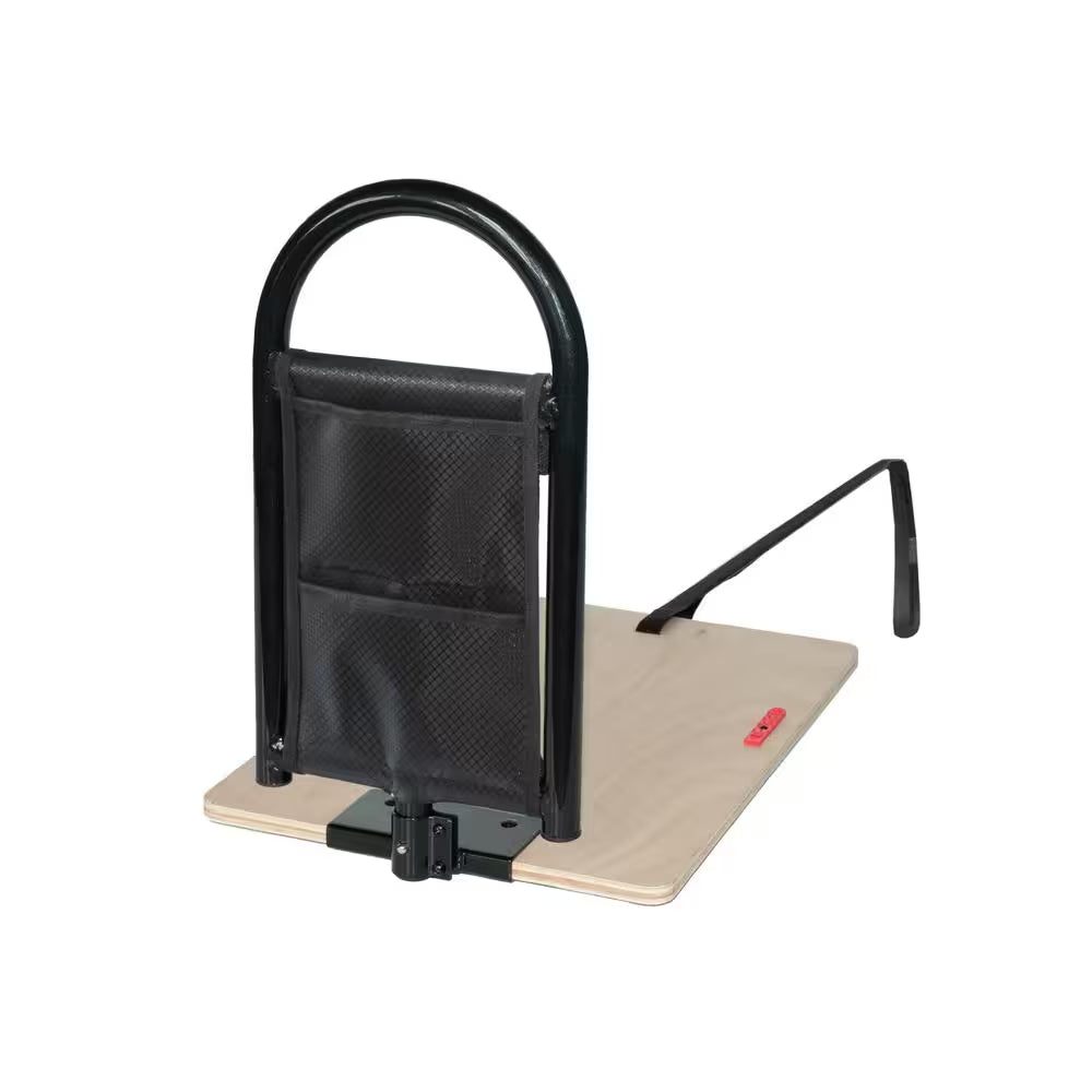 10.5 In. Bedcane Home Bed Rail with Wooden Base Board and Organizer Pouch in Black