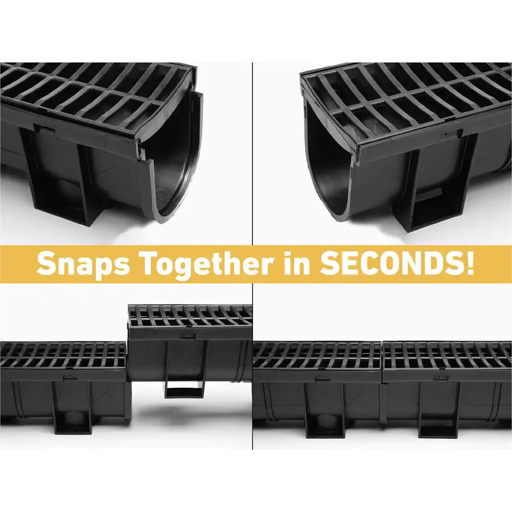 Deep Series 5.4 In. W X 5.4 In. D X 39.4 In. L Channel and Grate with Bottom Outlet with Black Grate