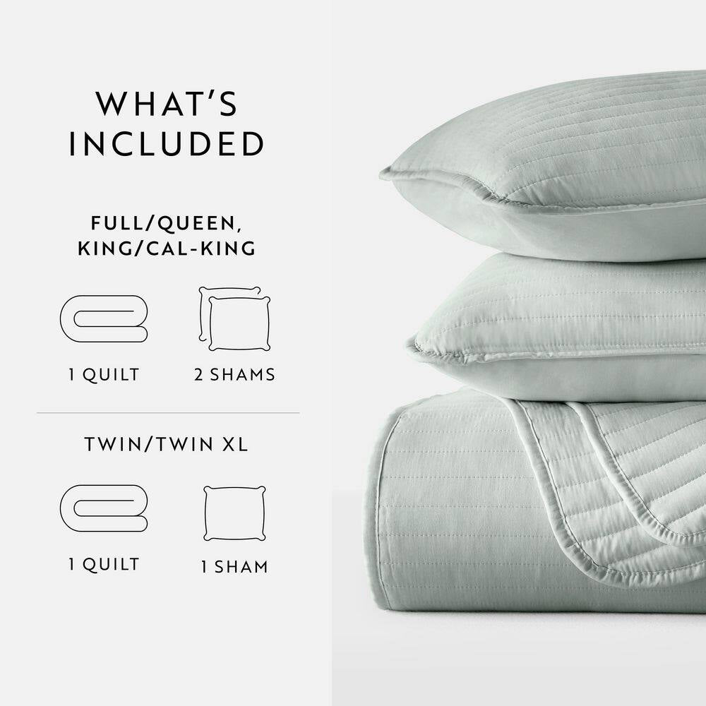 All Season 3-Pcs Eucalyptus Microfiber Twin/Twin XL Stripe Stitch Quilt Set with Shams