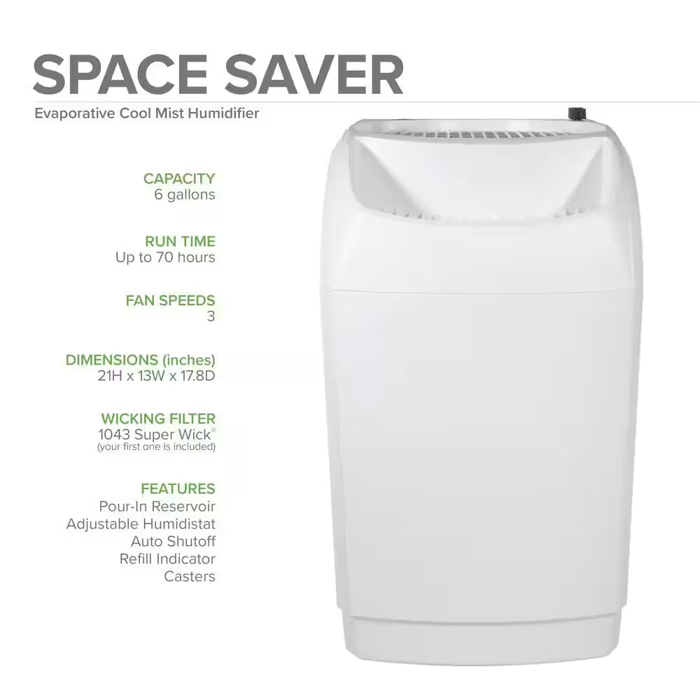 SPACE SAVER 6-Gal. Cool Mist Evaporative Whole House Humidifier for 2,300 Sq. Ft., White