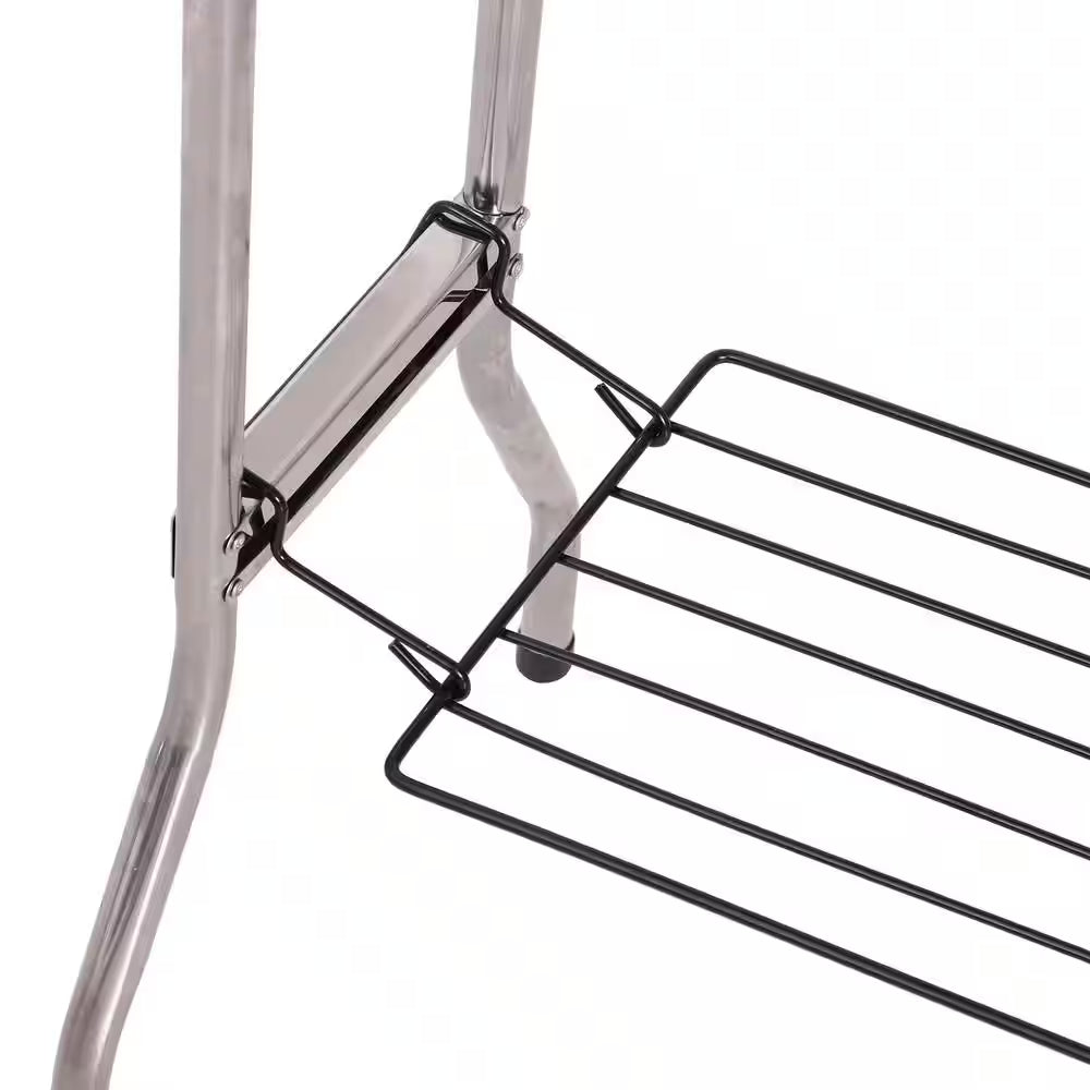 Portable Folding Charcoal BBQ Grill in Silver Stainless Steel Camp Picnic Cooker with a Large Non-Stick Cooking Space