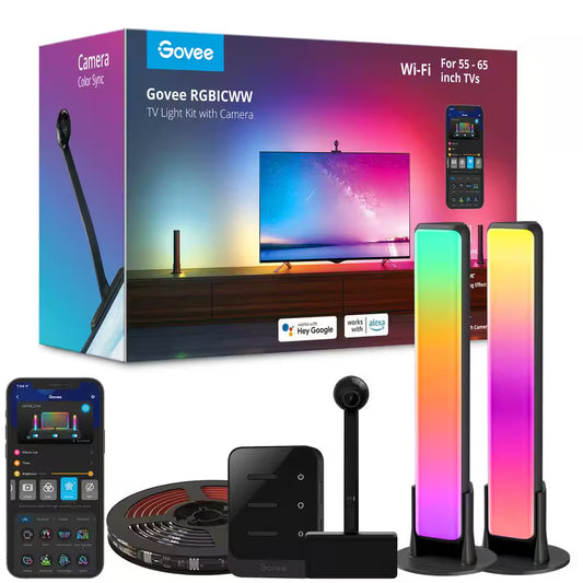 RGBIC TV Backlight Kit 12.5 Ft. Smart LED Strip Light with Camera and Two Light Bars for 55-65 In. Tvs Wi-Fi Enabled