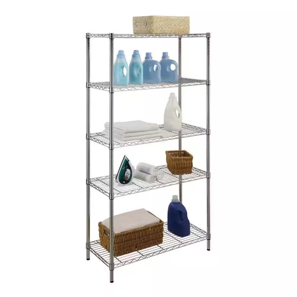 5-Tier Steel Wire Shelving Unit in Chrome (36 In. W X 72 In. H X 16 In. D)