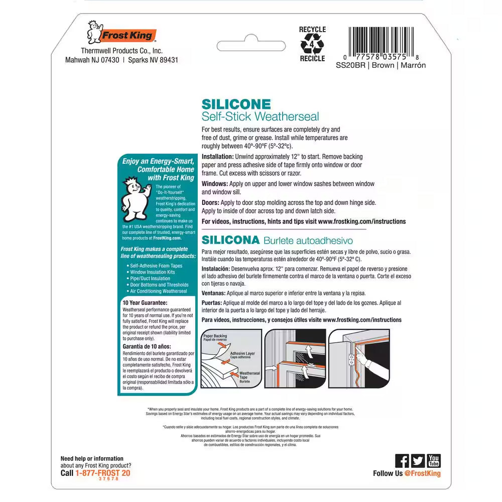 1/2 In. X 1/4 In. X 20 Ft. Brown Silicone Self-Stick Weatherseal