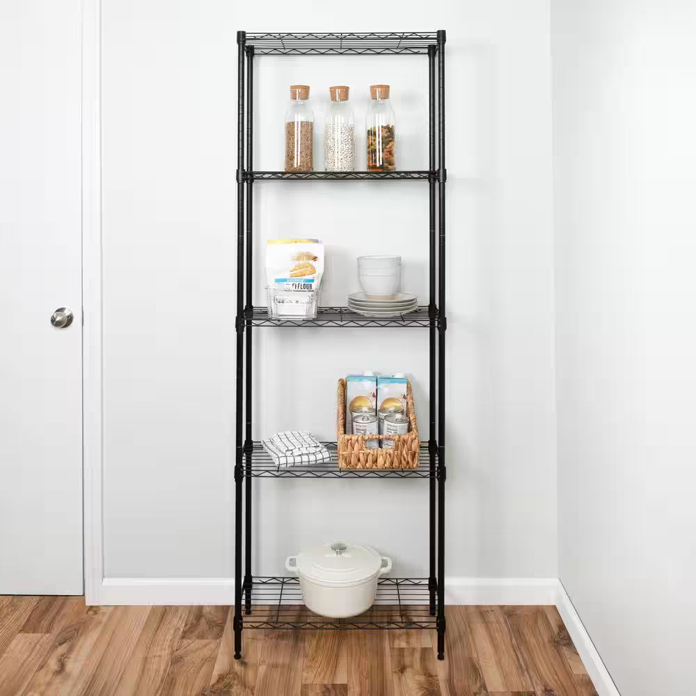 5-Tier Steel Wire Shelving Unit in Black 24 In. W X 72 In. H X 10 In. D