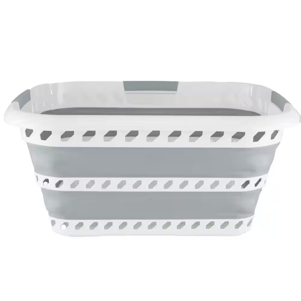 Collapsible Laundry Basket in White/Grey