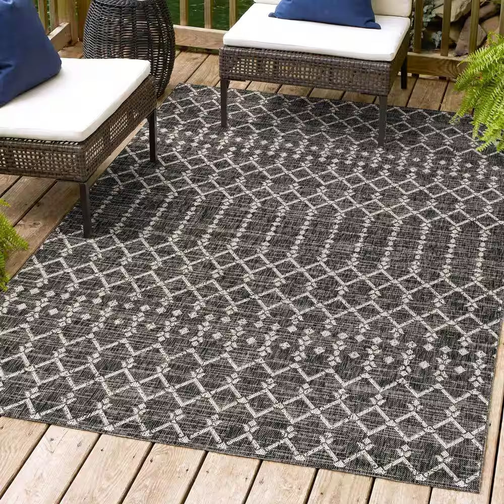 Ourika Black/Gray 8 Ft. X 10 Ft. Moroccan Indoor/Outdoor Area Rug