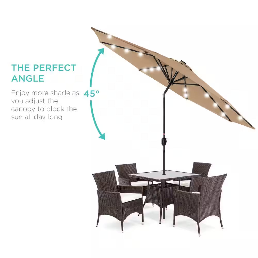 10 Ft. Market Solar LED Lighted Tilt Patio Umbrella with Uv-Resistant Fabric in Tan