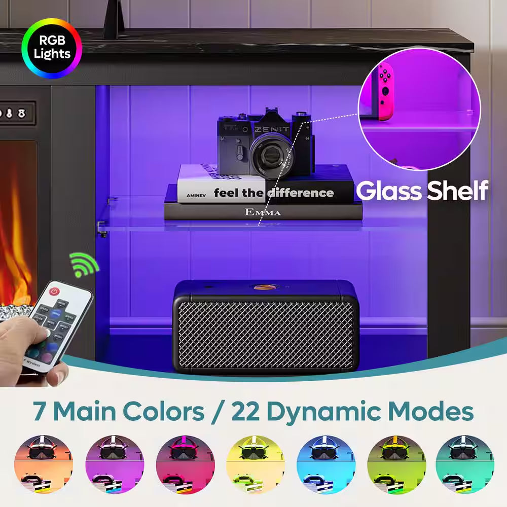 70.8 In. Black TV Stand with Fireplace Fits Tvs up to 75 In. LED Entertainment Center