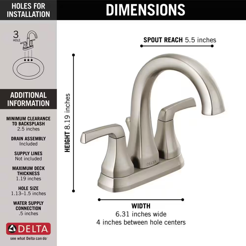 Portwood 4 In. Centerset 2-Handle Bathroom Faucet in Spotshield Brushed Nickel