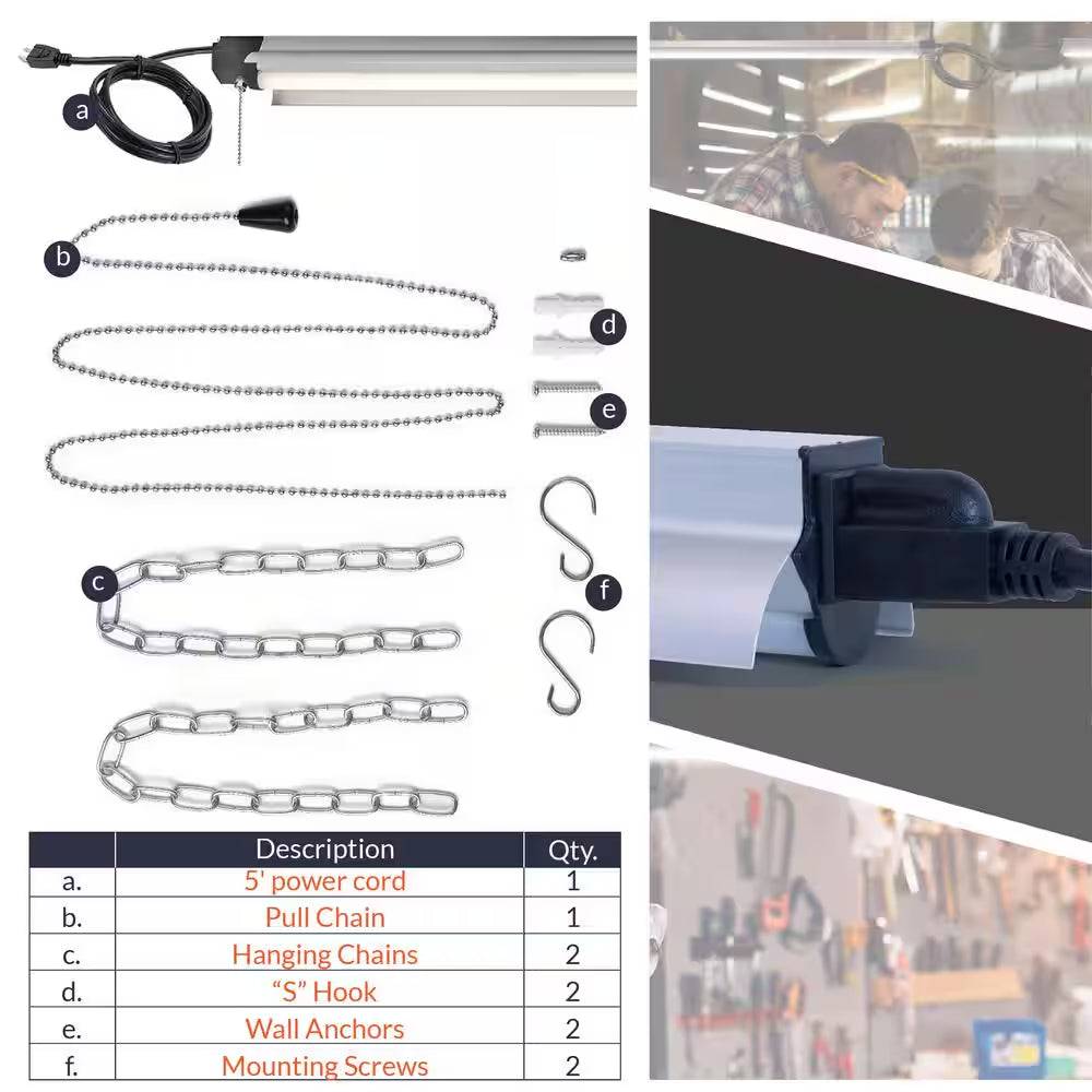 4 Ft. 250- Watt Equivalent Integrated LED Silver Shop Light 4000K, 55W, 5000 Lumens, Linkable