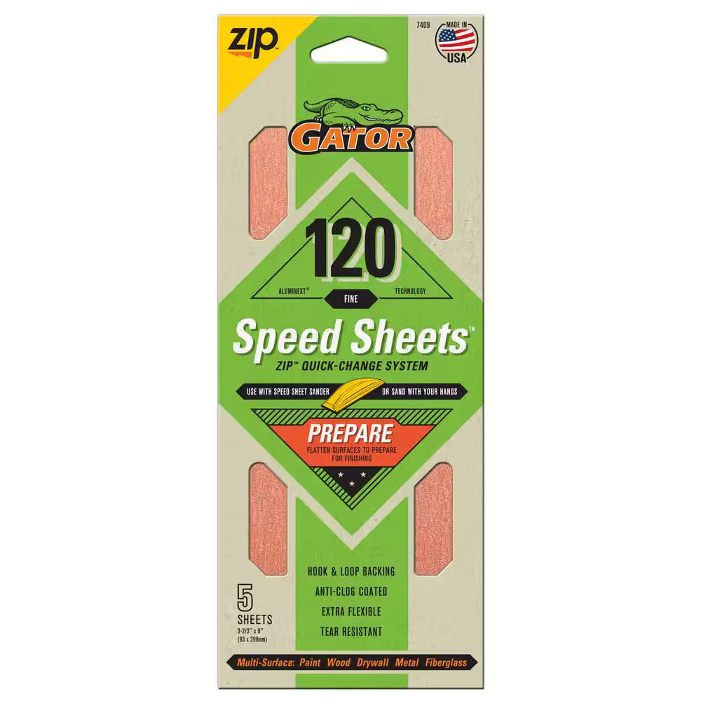 Aluminext Speed Sheets 3-2/3 In. X 9 In. 120 Grit Fine Hook and Loop Sand Paper (5-Pack)