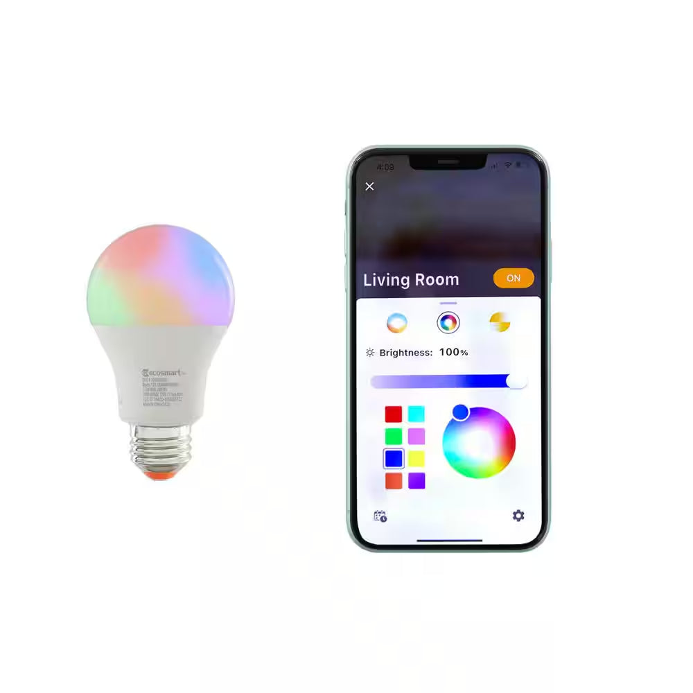 60-Watt Equivalent Smart A19 Color Changing CEC LED Light Bulb with Voice Control (4-Bulb) Powered by Hubspace