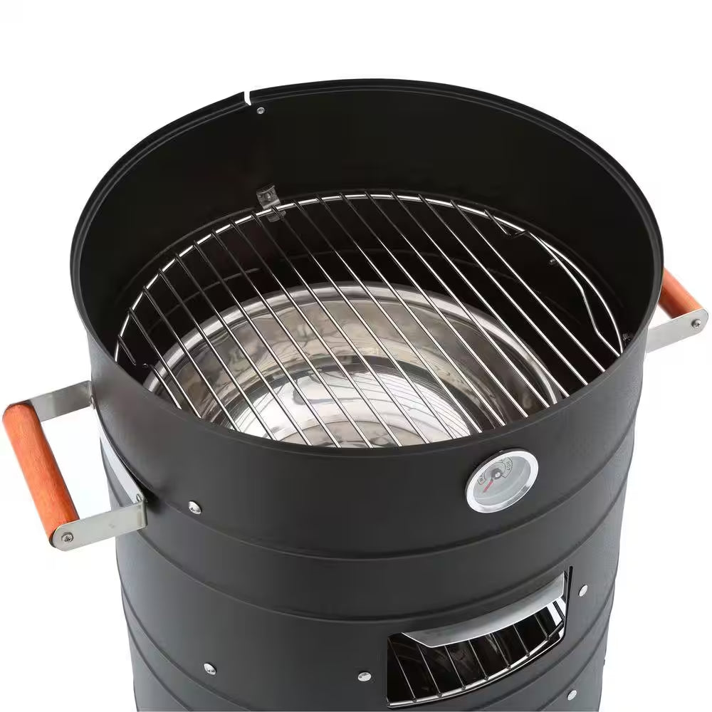 Double Grid Charcoal Water Smoker in Black