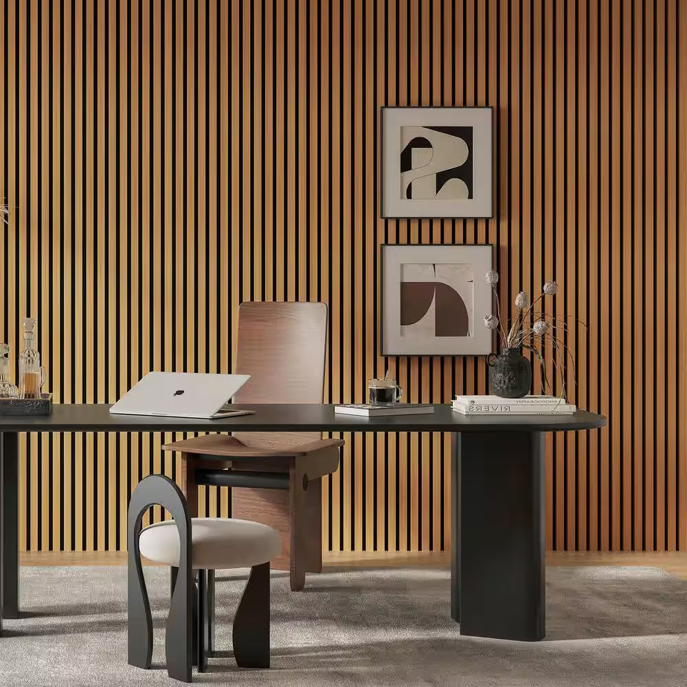3/5 Ft. X 8 Ft. X 4/5 In. Wood Slat Acoustic Panels, MDF Decorative Teak Wall Paneling (4-Piece/21 Sq. Ft.)