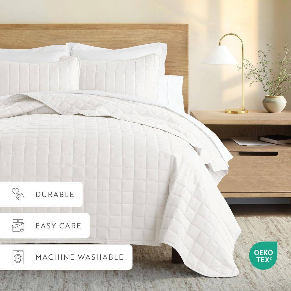 Square Ivory Queen Performance Quilted Coverlet Set