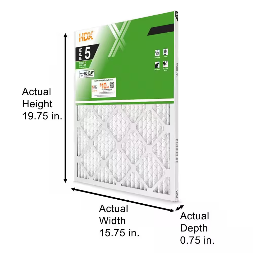 16 In. X 20 In. X 1 In. Standard Pleated Furnace Air Filter FPR 5, MERV 8 (3-Pack)
