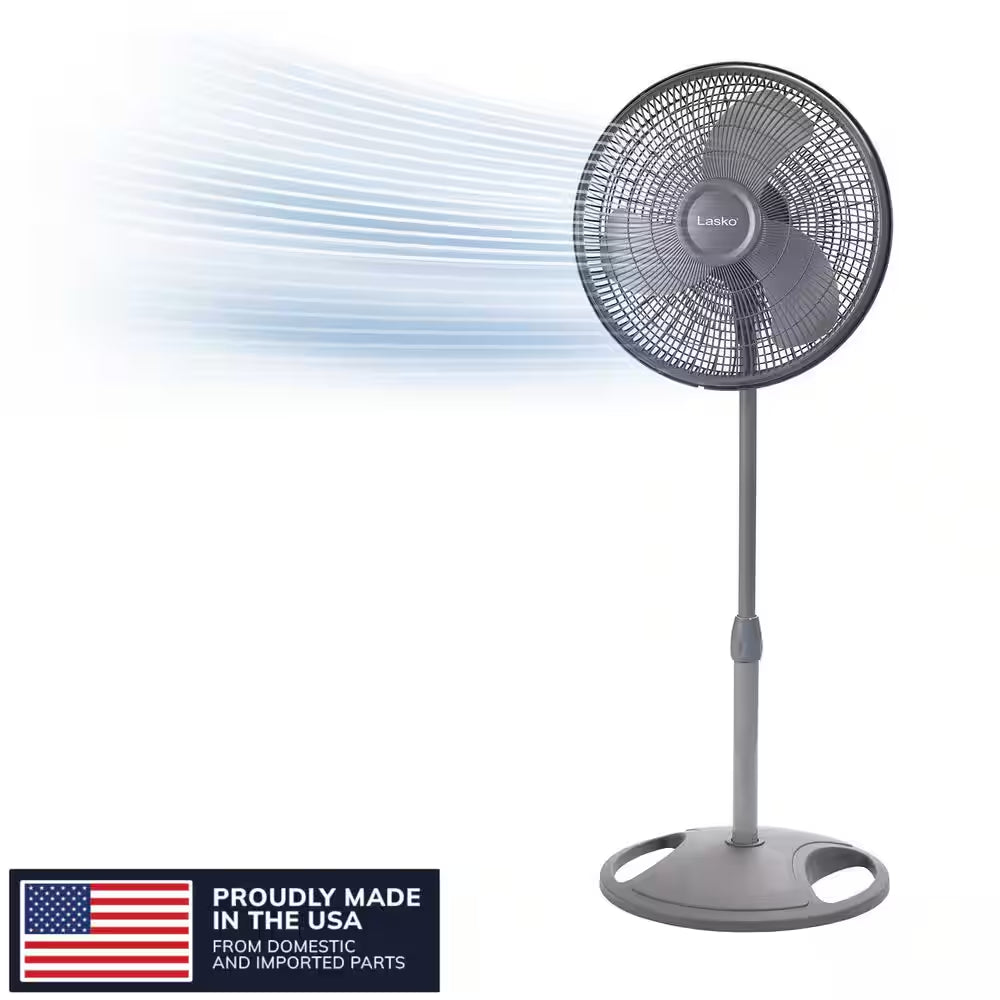 16 In. 3 Speed Oscillating Pedestal Fan with Adjustable Height, Easy Assembly, and Quiet Cooling for Any Room in Gray