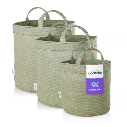 Assorted Gallon Size Reusable Fabric Collapsible Storage Bin with Handles, River Gum (3-Pack)