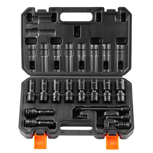 360° Swivel Impact Socket Set, 3/8 In. Socket Set 14-Pieces Deep Universal Metric 10-19Mm, 6 Point Cr-Mo Alloy Steel