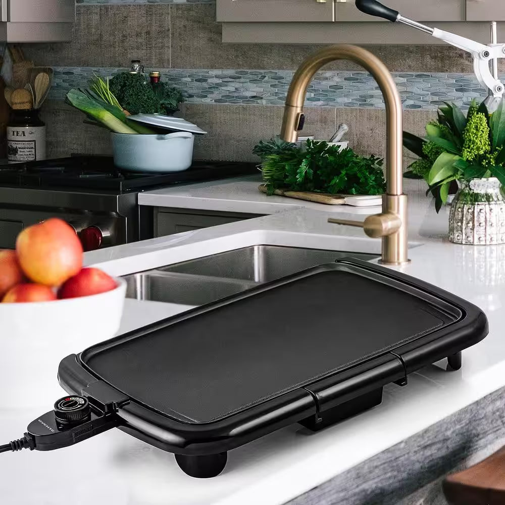 Non-Stick Plate Electric Griddle, Temperature Probe and Control Knob, Indicator Light and Drip Tray