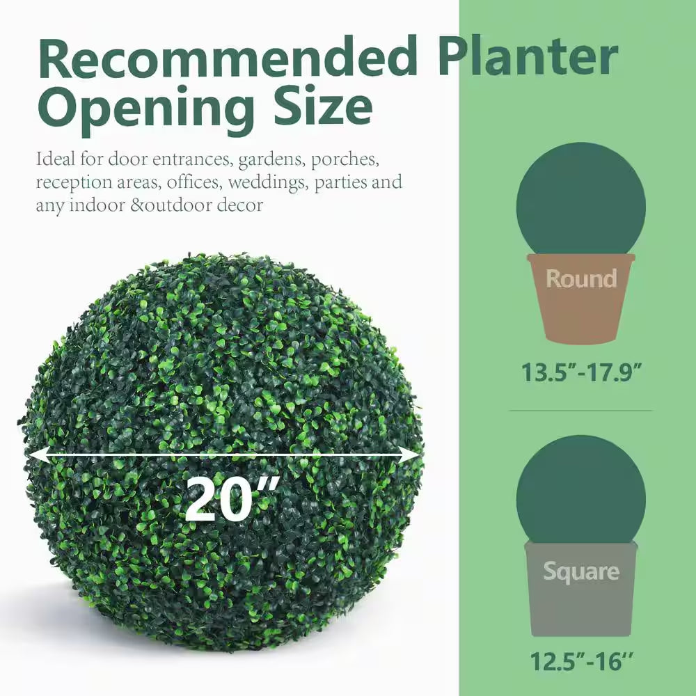 20 In. 2 Piece Artificial Boxwood Tree Ball UV Proof Faux Topiary Ball Lifelike Greenery Balls Outdoor Indoor