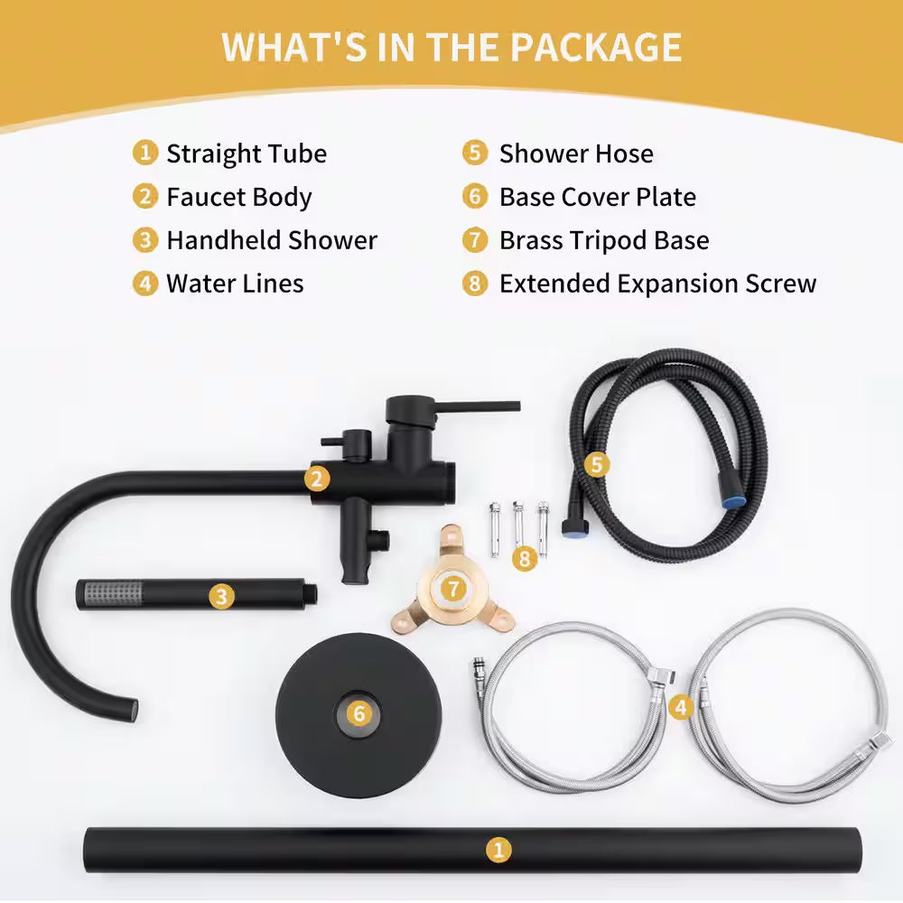 2 Handle Freestanding Tub Faucet with Hand Shower and Feature in Matter Black