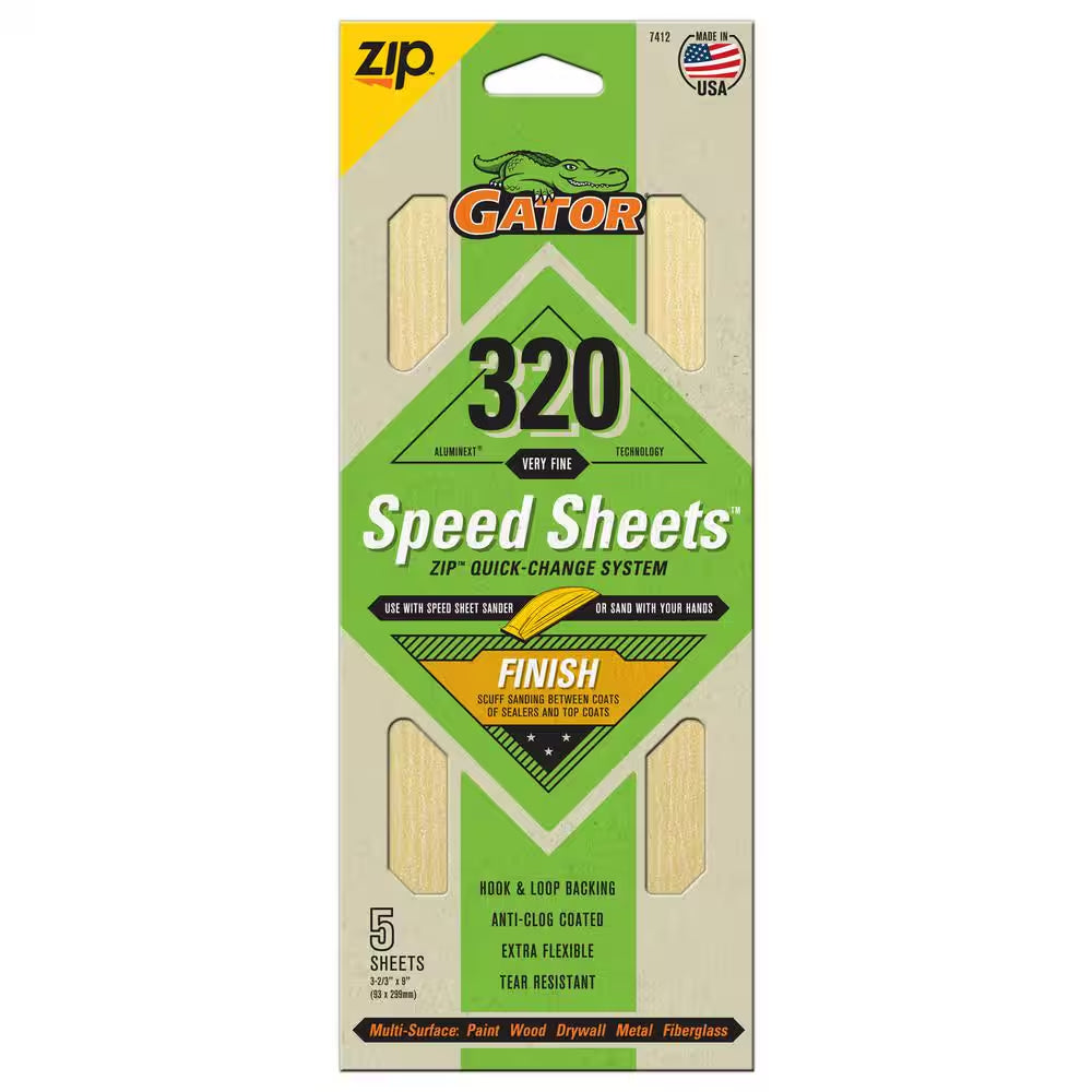 Aluminext Speed Sheets 3-2/3 In. X 9 In. 320 Grit Very Fine Hook and Loop Sand Paper (5-Pack)
