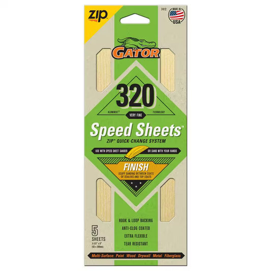 Aluminext Speed Sheets 3-2/3 In. X 9 In. 320 Grit Very Fine Hook and Loop Sand Paper (5-Pack)