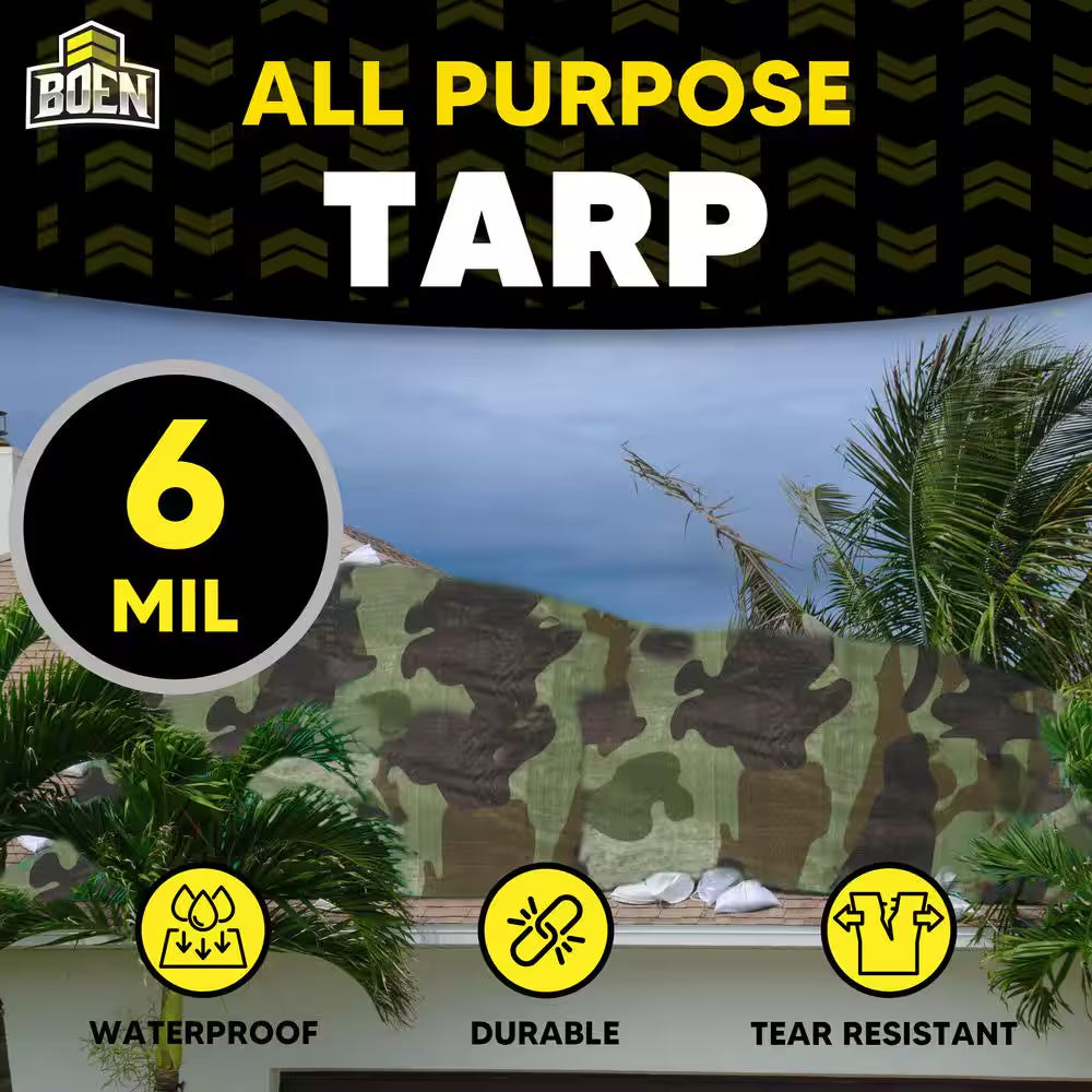 10 Ft. X 12 Ft. Multi-Purpose Camouflage Poly Tarp Cover 6 Mil Thick Weave Material, Waterproof