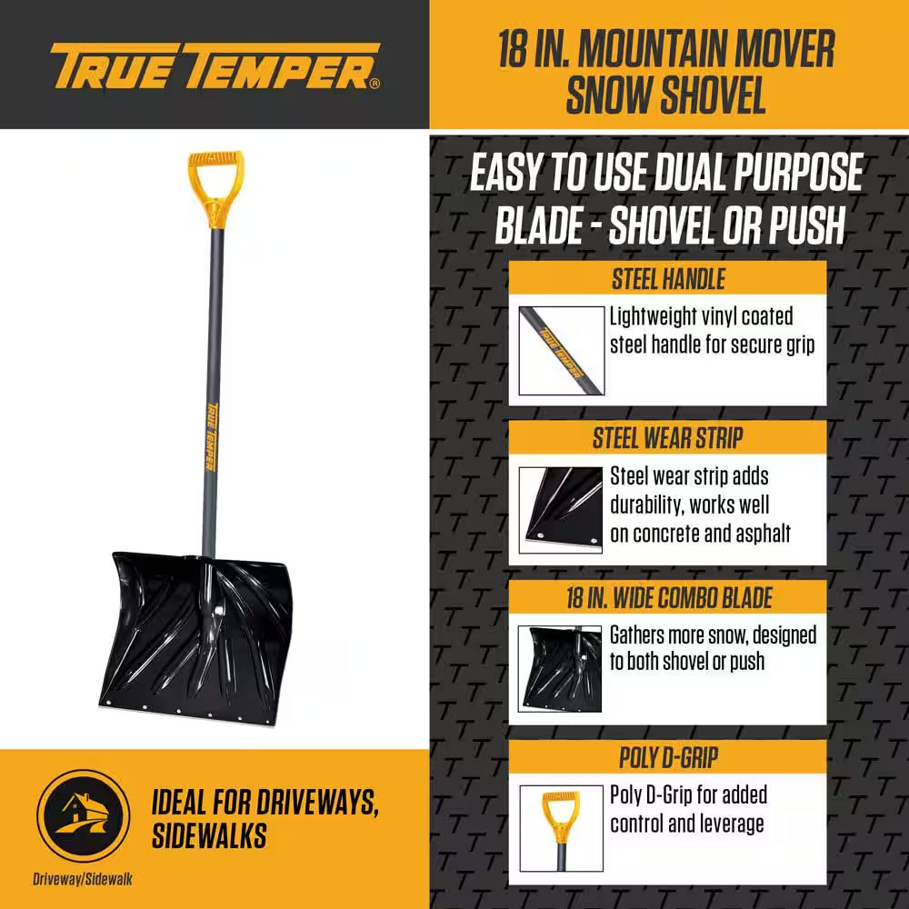 34.5 In. Steel Handle Plastic Blade Mountain Mover Snow Shovel