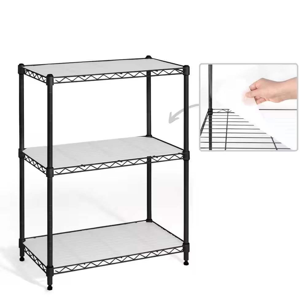 Black 3-Tier Adjustable Height Welded Steel Garage Storage Shelving Unit with Liner (24 In. W X 30 In. H X 14 In. D)
