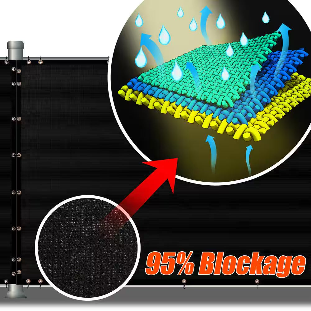 4 Ft. H X 50 Ft. W Black Fence Outdoor Privacy Screen with Black Edge Bindings and Grommets