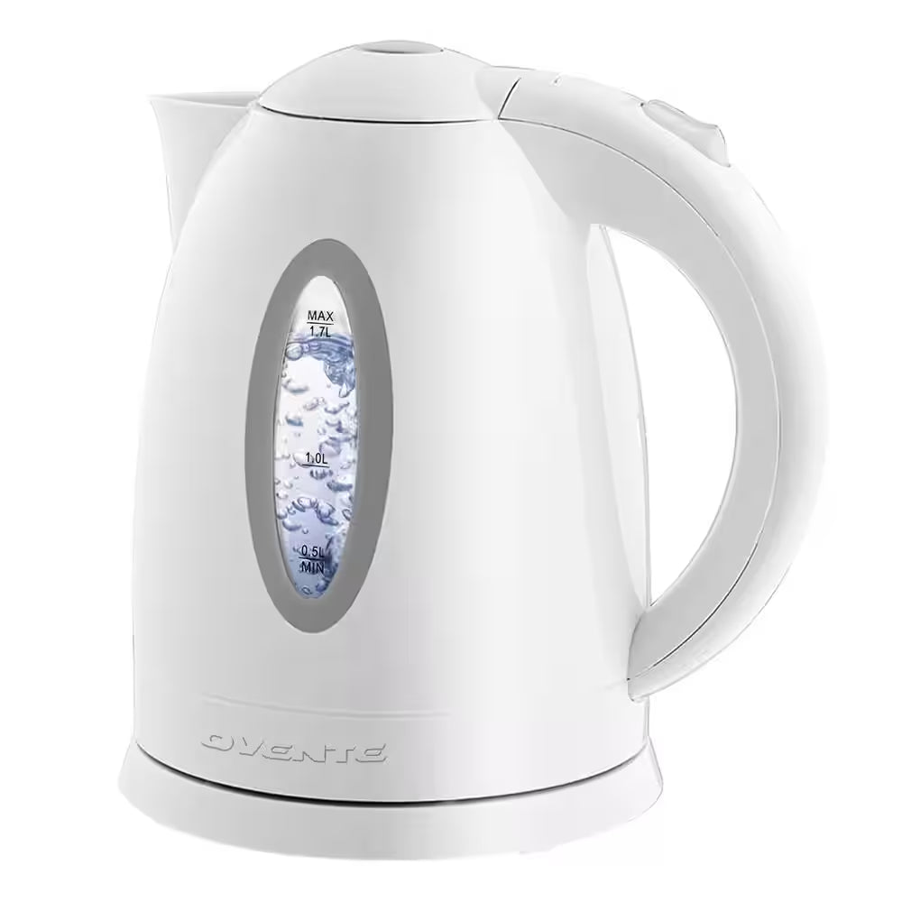 7-Cup Bpa-Free White Electric Kettle with Auto Shut off Feature, Boil-Dry Protection and Removable Filter