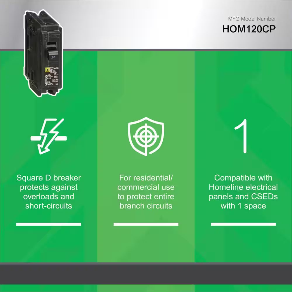 Homeline 20 Amp Single-Pole Circuit Breaker(Hom120Cp)