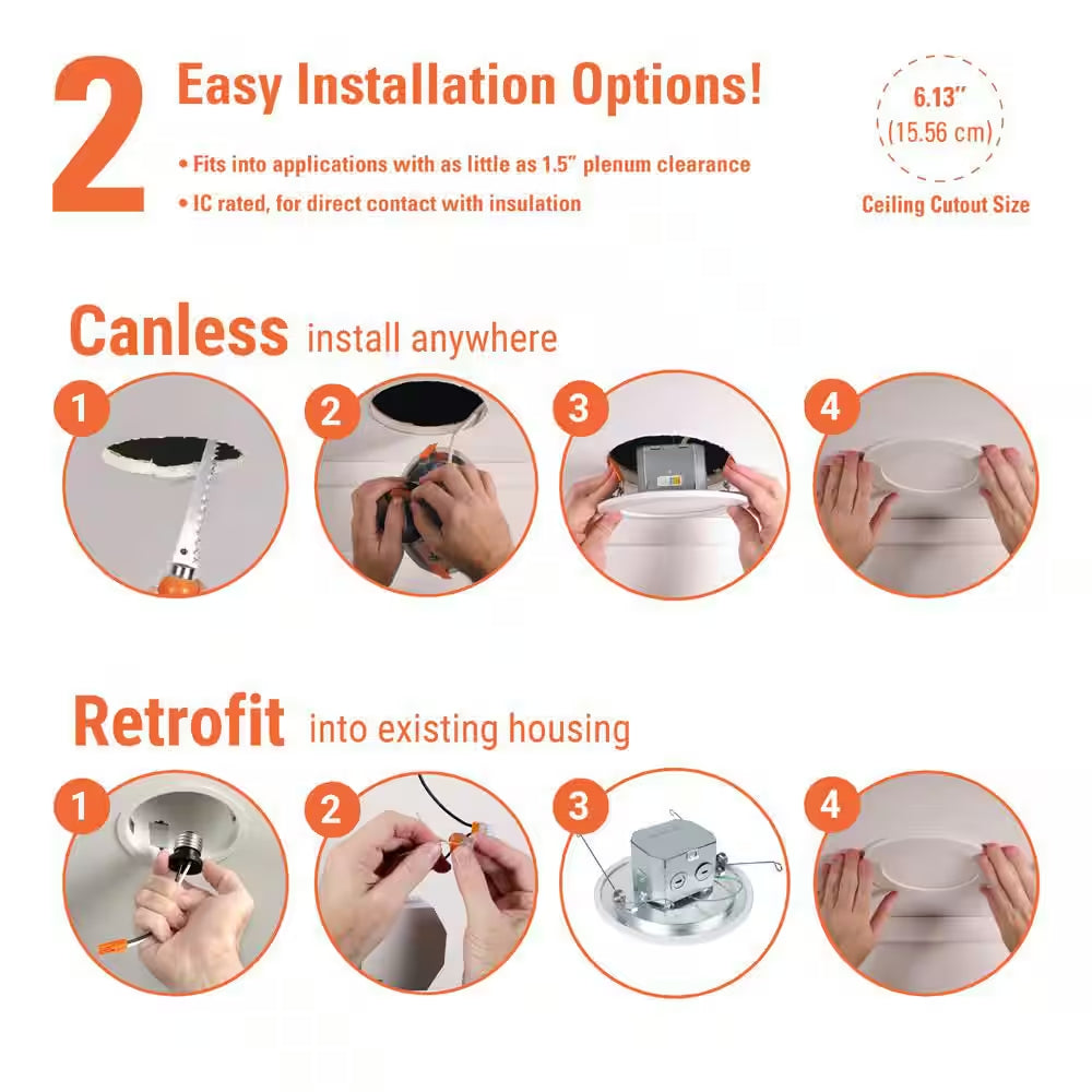 CJB 6 In. 2 in 1 Installation LED Downlight with Attached JBOX, 75-Watt Equivalent, 5CCT, 900-Lumen