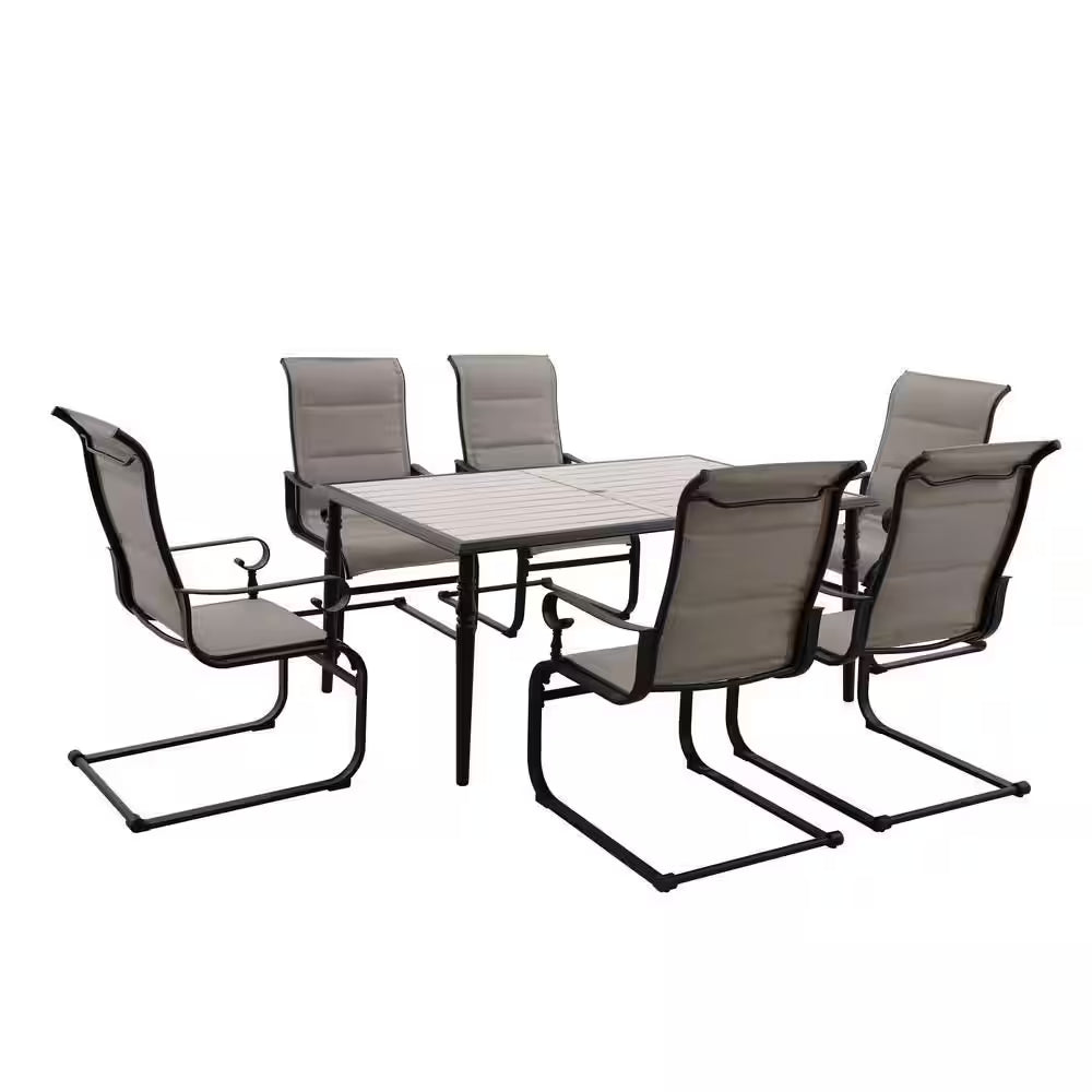 Glenridge Falls 7-Piece Metal Padded Sling Rectangular Outdoor Dining Set in Putty Beige
