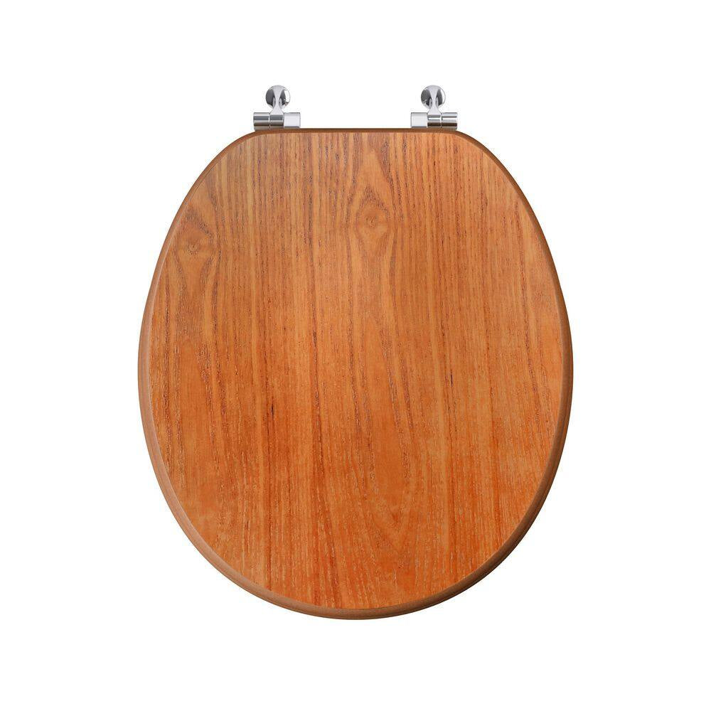 Oak Designer Wood round Toilet Seat with Cover, Chrome Hinges