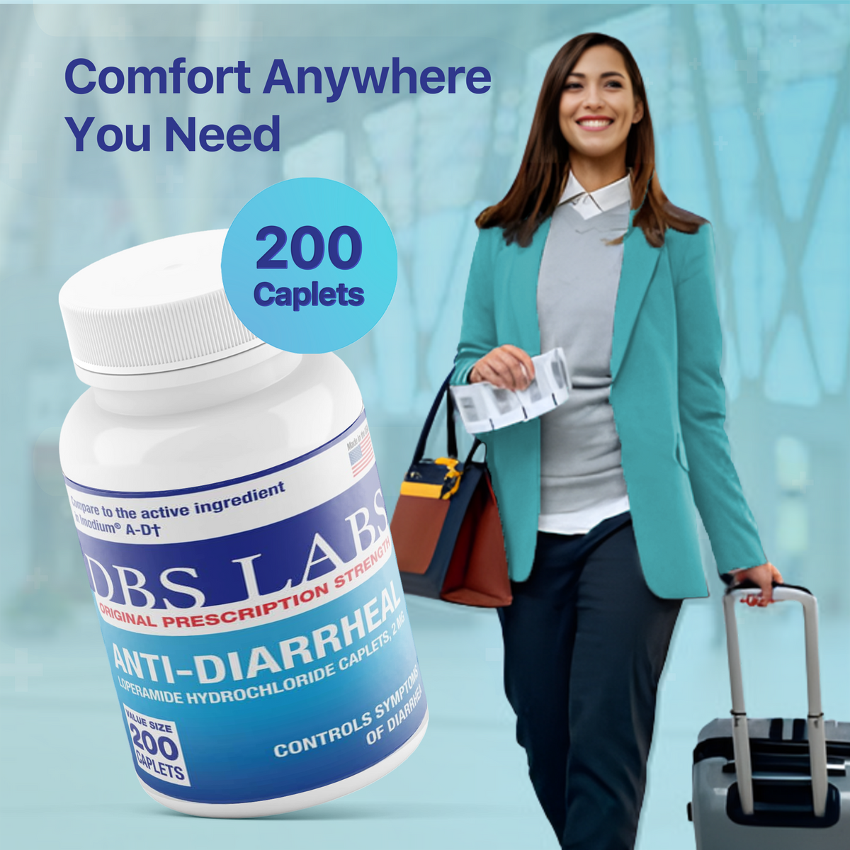 DBS LABS Diarrhea Relief Loperamide HCl 200 Caplets